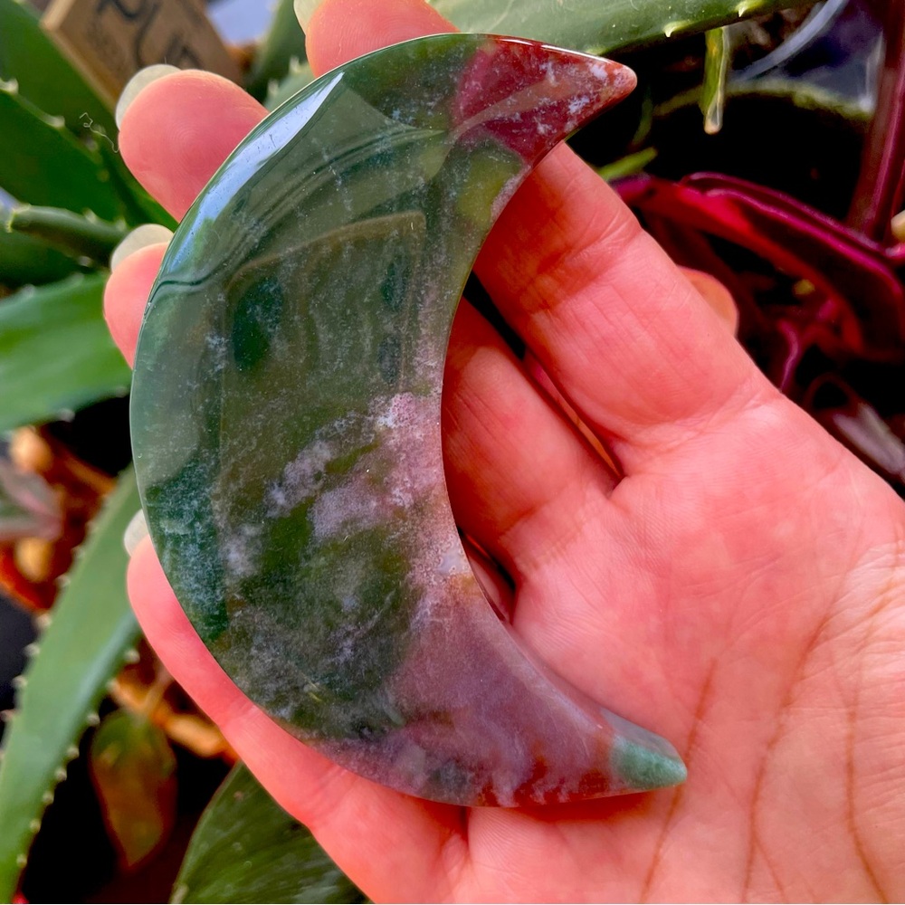 Ocean Jasper carved crystal moon